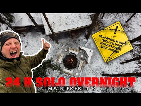 24H Allein im Wald | Solo Overnight im Winter bei -4 °C | Bushcraft Deluxe | 4K