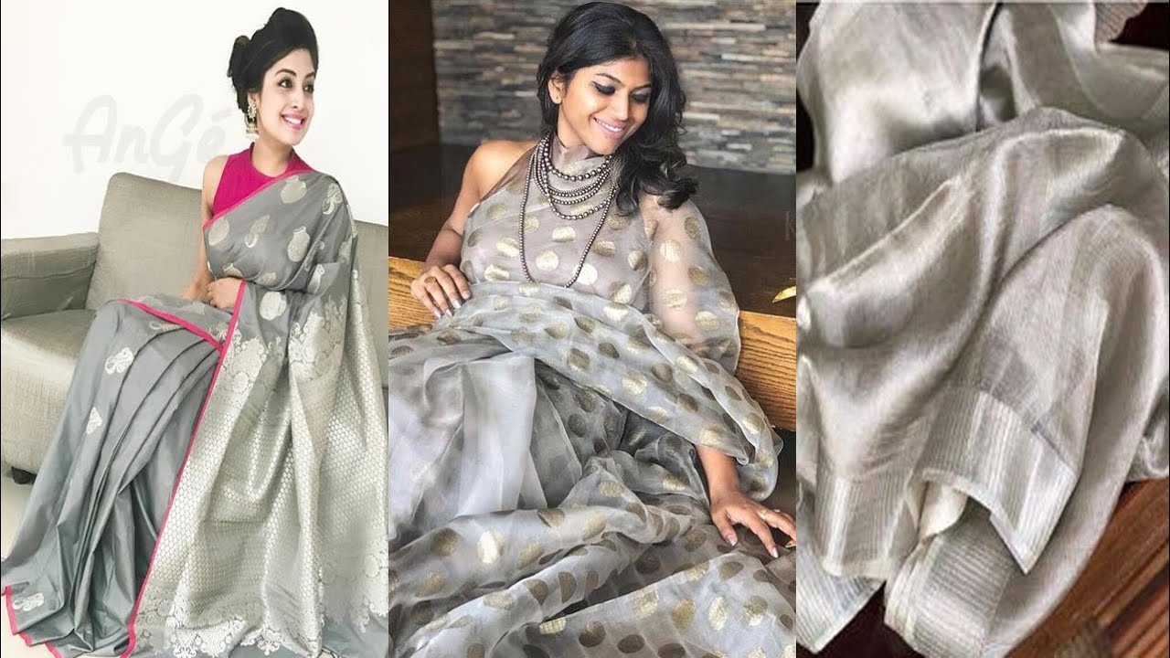Watch video Grey Colour Sarees styling ideas, Amazing Grey silk saree designs, Grey saree contrast blouse ideas Now Grey Colour Sarees styling ideas, Amazing Grey silk saree designs, Grey saree contrast blouse ideas