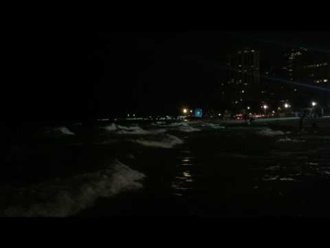 Night time and wild lake water - Oak Street Beach - August 9, 2016
