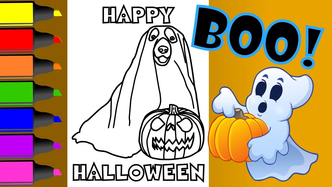 Halloween Coloring Page: Coloring A Cute Ghost And Pumpkin