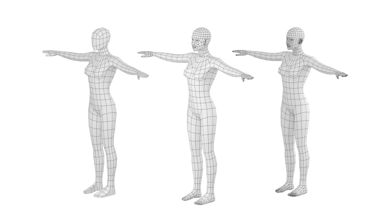 Femmina naturale in maglia base T-Pose Modello 3D