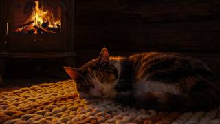 24/7 Cozy Cat Purring& Roaring Fire🔥Cozy Cabin Atmosphere for Deep Sleep &Unwinding After A Long Day