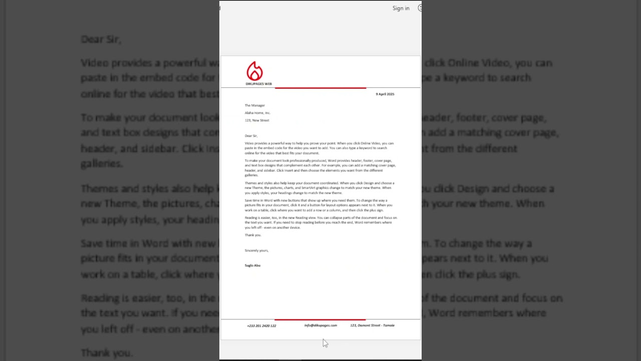 sample letterhead with logo