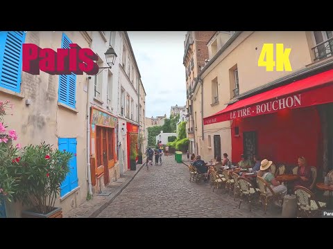 Paris Walking Tour 4K , Nice Walk in Montmartre With Sound !
