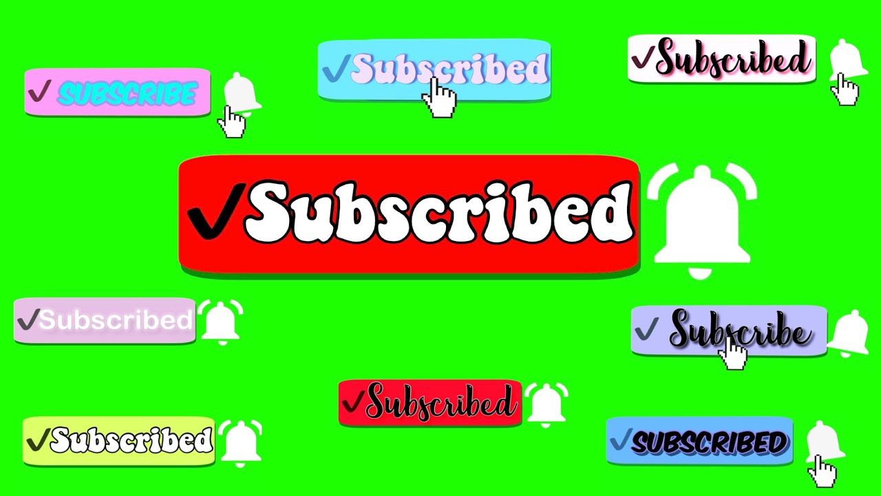 SUBSCRIBE BUTTON PACK WITH SOUND different colors and styles chroma key