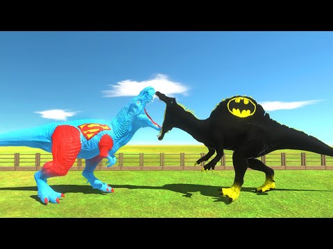 SUPERMAN T-REX vs BATMAN SPINOSAURUS Death Run - Animal Revolt Battle Simulator