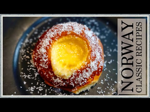 Skolebrød Recipe/Scoleboller Recipe/Norwegian sweet Buns with Custard and Coconut/1001 calories