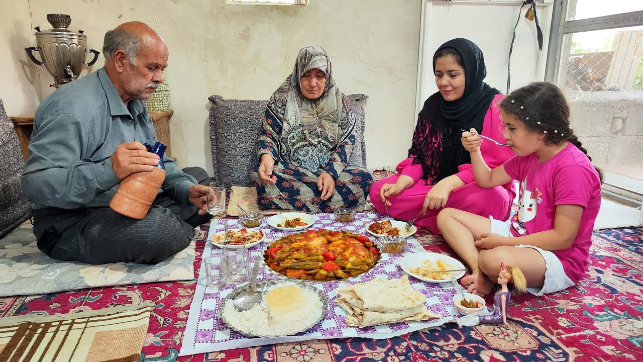 Old Way Of Cooking okra in The Country Style | Local dish of Azarbaijan with okra