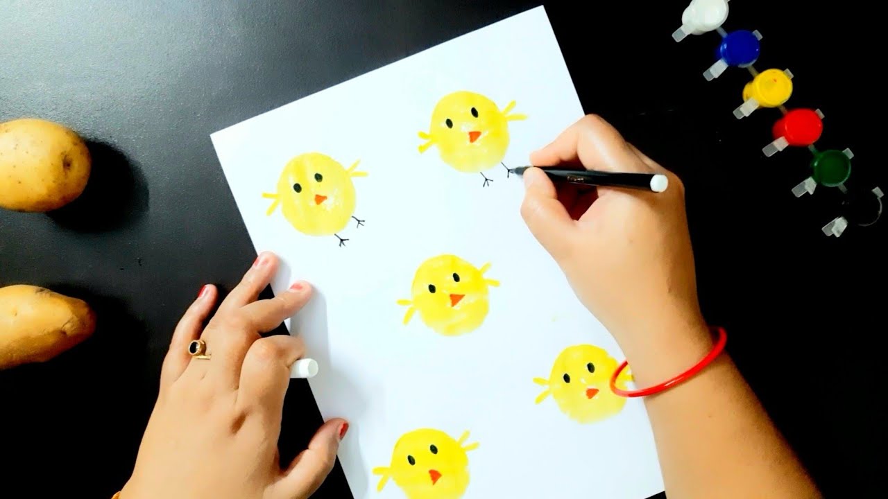 Potato Stamping Art 🥔||Easy Potato stamp Chick 🐥 || Vegetable Stamp Activity || DIY Potato Art 🥔