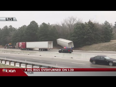Multiple big rigs in Tyler overturn in highway crashes amid icy conditions across Texas