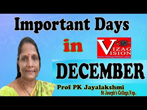 Important Days December Month 2020 | డిసెంబర్ నెల ముఖ్యమైన రోజులు | Vizagvision | Prof P.K JayaLakshmi