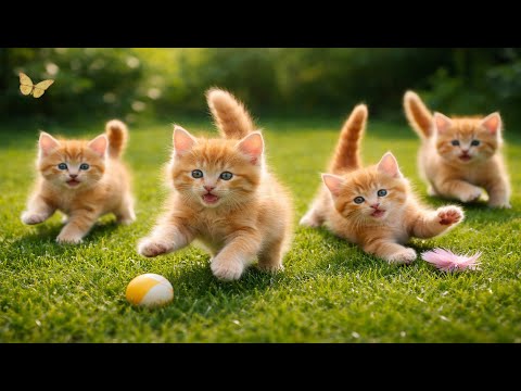 🌿😺 Playful Kittens Having Fun Outdoors | Relaxing Cat Sounds | Cute Cat Video | Soft Meows