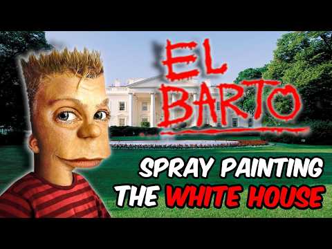 Bart Simpson vandalizes the White House.