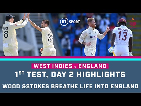 West Indies v England | Mark Wood leads England comeback  | First Test, Day Two Highlights