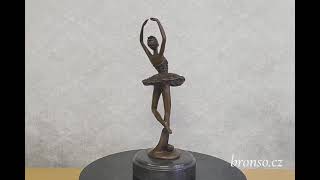 Bronzová socha baletky Art Nouveau – ruční práce, 31 cm, mramorový podstavec