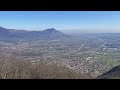 View of the valley leading to Turin from Sacra di San Michele on blue-sky day, Italy, Mar 3rd 2025