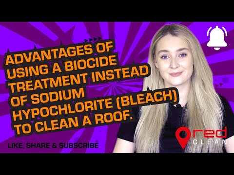 Advantages of using biocide treatment instead of sodium hypochlorite (bleach) to clean a roof.