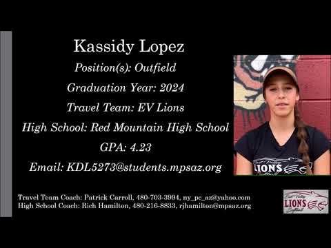 Kassidy Lopez Softball Skills Video - 2024 Outfield