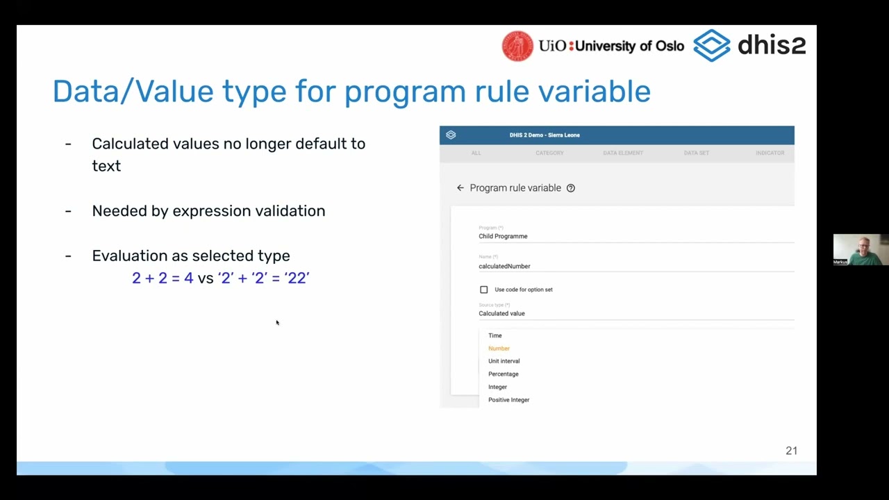 DHIS2 v2.38 Tracker: Data/Value type for Program Rule Variable