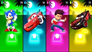 Sonic Prime 🆚 Lightning Mcqueen 🆚 Paw Patrol Ryder 🆚 Evil Mcqueen in Tiles Hop EDM Rush🎶