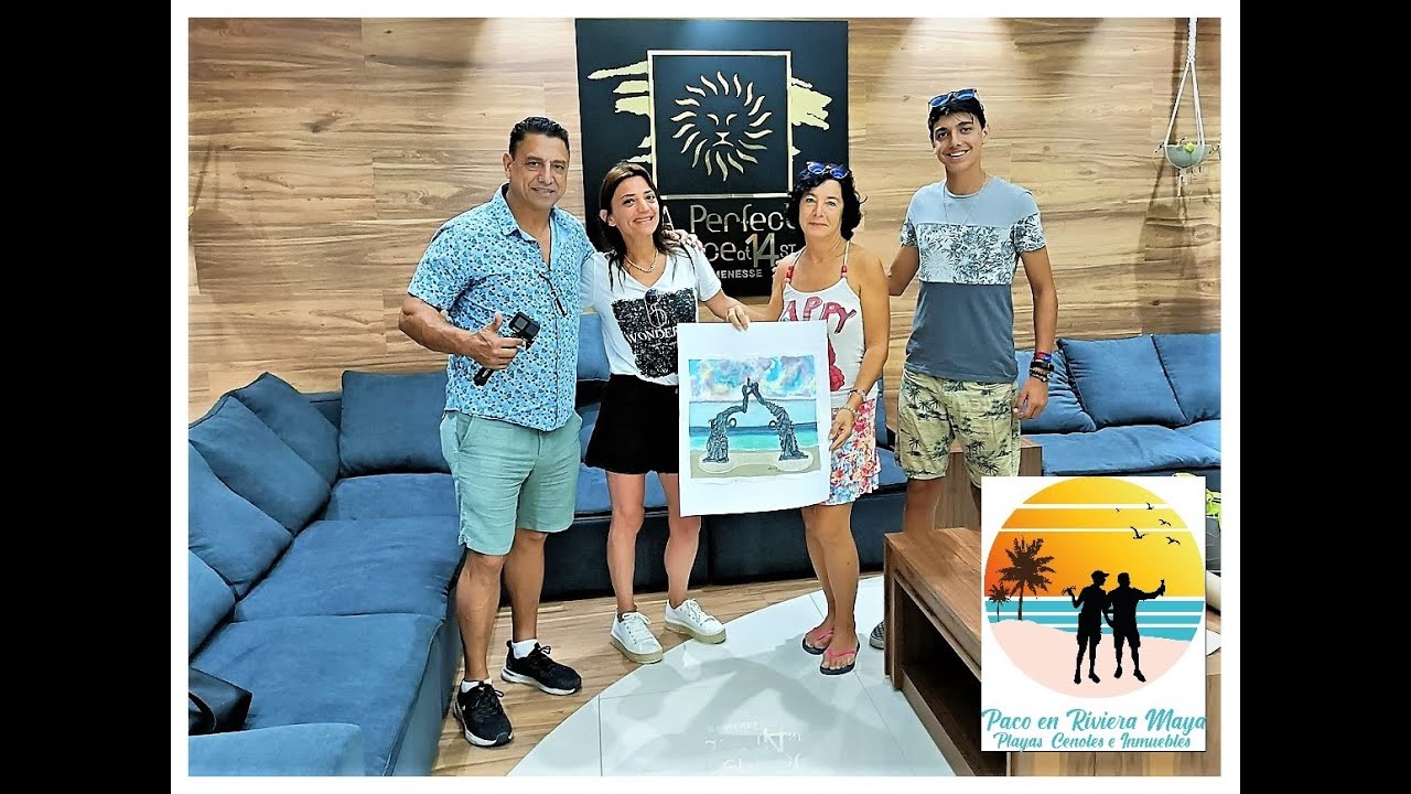 Playa Mamitas, Astrid entrega cuadro a Eugenia, Playa punta esmeralda y cenotes con Juanita y Jandro