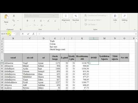 Excel Əmək haqqı cədvəlinin qurulması və hesablanması.