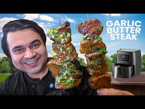 "Garlic Butter Chuck Tender Steak Skewers (JUICIEST Air Fryer 10 Min Recipe!)"