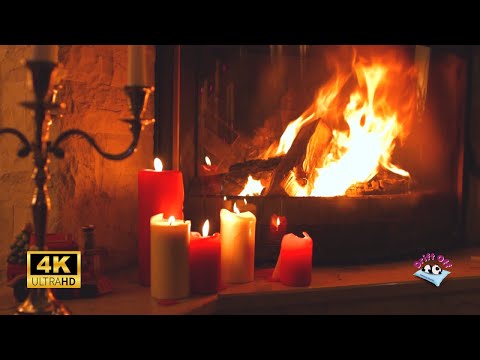 Cozy 4K Fireplace with Burning Candles | Log Burning and Crackling Fire Sounds🔥🕯️