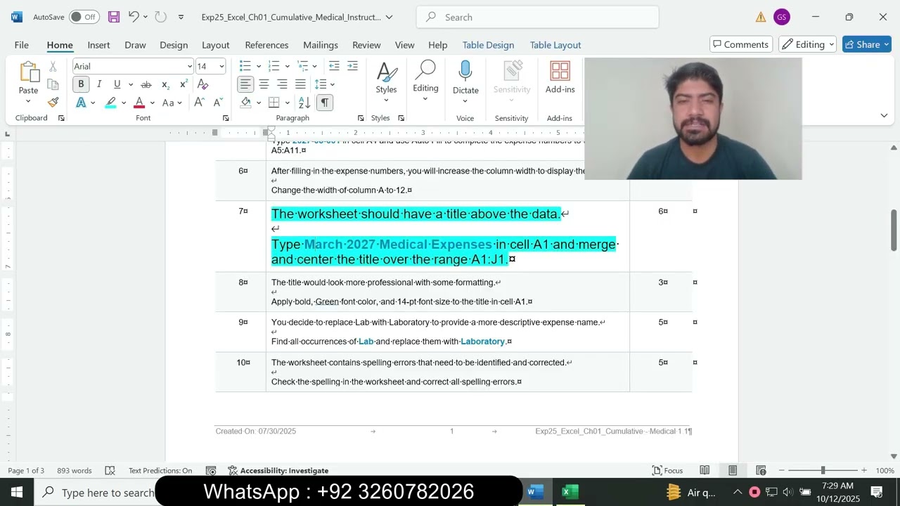 Exp25_Excel_Ch01_Cumulative_Medical | Excel Chapter 1 Grader Cumulative - Medical Expenses | Medical