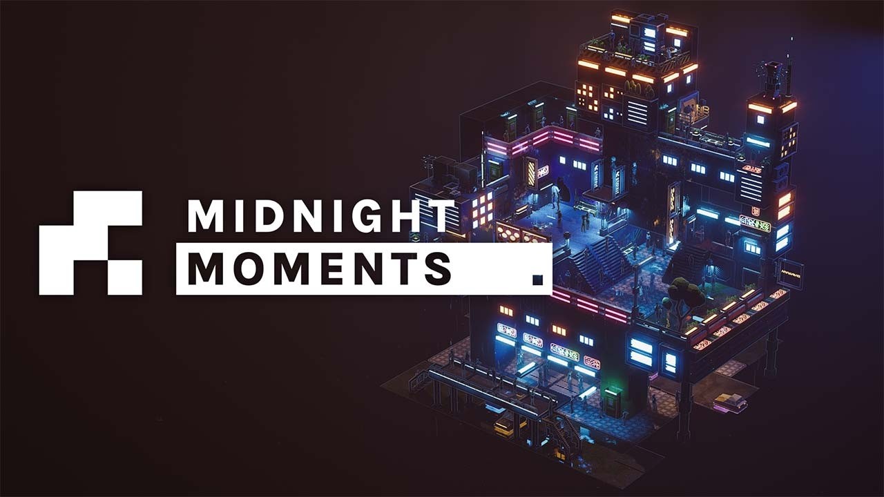 Promotional still showing a rain-soaked cyberpunk neighbourhood beneath neon lights