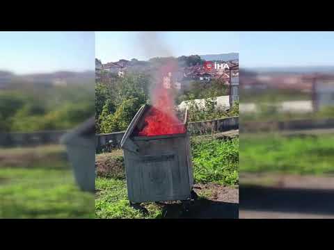 Çöp konteynerinde çıkan yangını mahalleli söndürdü