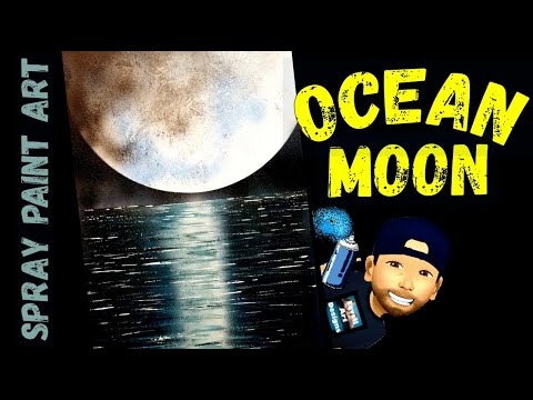 Ocean Moon Midnight Landscape | Spray Paint Art Tutorial
