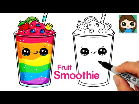 How to Draw a Rainbow Fruit Smoothie 🍓 Cute Drink Art