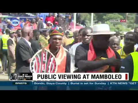 Thousands of mourners turn up at Jomo Kenyatta Stadium in Kisumu to view Raila's body