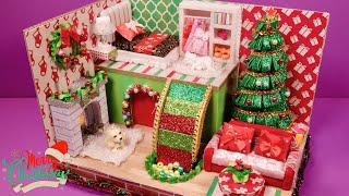 DIY Miniature Christmas House  Luxury Bedroom, Christmas tree, Fire Place and Festive Slide