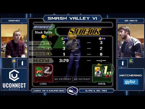 Smash Valley VI Melee Singles - Drephen (Sheik) vs Sir Abate (Luigi) - Losers Top 8 Qualifier