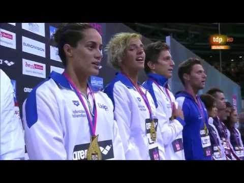 Mixed 4x100m freestyle final LEN European Swimming Championships Berlin 2014 Germany