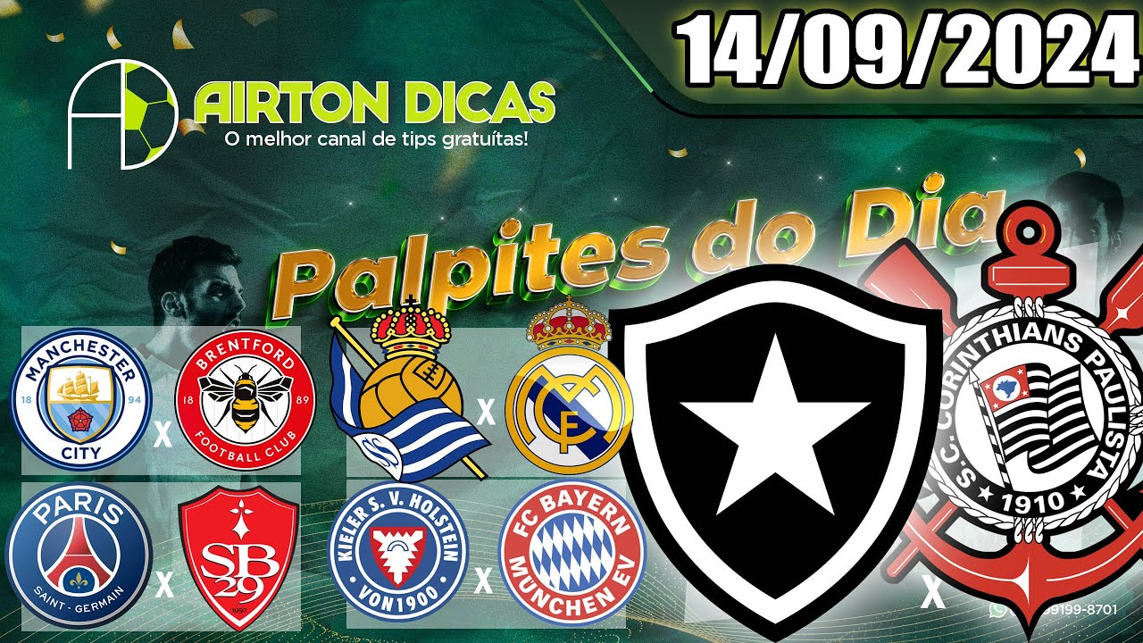 💹 PALPITES FUTEBOL HOJE SÁBADO DIA 14 DE SETEMBRO DE 2024 + BILHETE PRONTO @AIRTONDICAS 💹