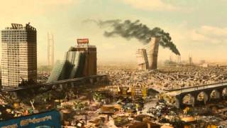 Idiocracy City View with Cars dropping off Freeway. AKA "Houston Traffic"