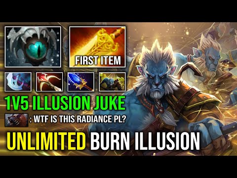 WTF Create Burning Illusion Army 1v5 Juke First Item Radiance Max Slotted Phantom Lancer Dota 2