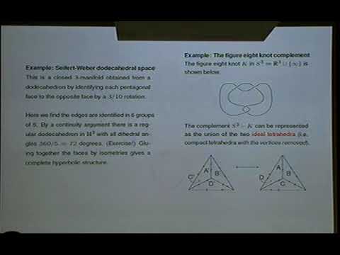 Craig Hodgson (University of Melbourne) / Hyperbolic structures from ideal triangulations
