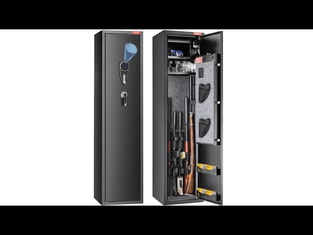 Vídeo relacionado con VEVOR Caja fuerte de acero para armas, caja fuerte biométrica para 2 pistolas, 3 llaves de liberación de huellas dactilares y combinación para joyas Pistolas de coche 28 x 18 x 5 cm