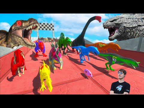 🔴CHASE Speed Race DINOSAURS vs ANIMALS Colors And MARVEL & DC🔥 - Animal Revolt Battle Simulator🔺