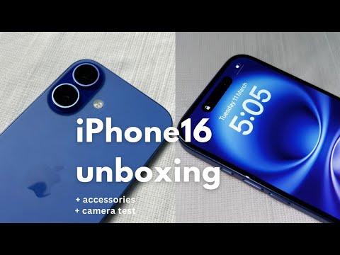 Iphone16 aesthetic unboxing +accessories +camera test ll ultramarine 128gb