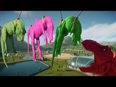 T Rex Vs Indominus Rex Vs Scorpios Rex , Dinosaurs Fighting - Jurassic World Evolution 2