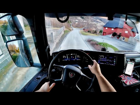 POV Driving Scania 590S V8/ a road on an island in Norway