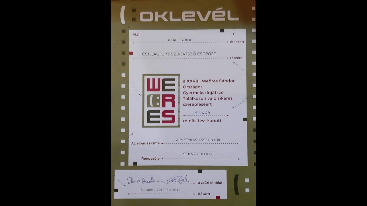 Arany minősítés diákszínjátszóról 2019.04.