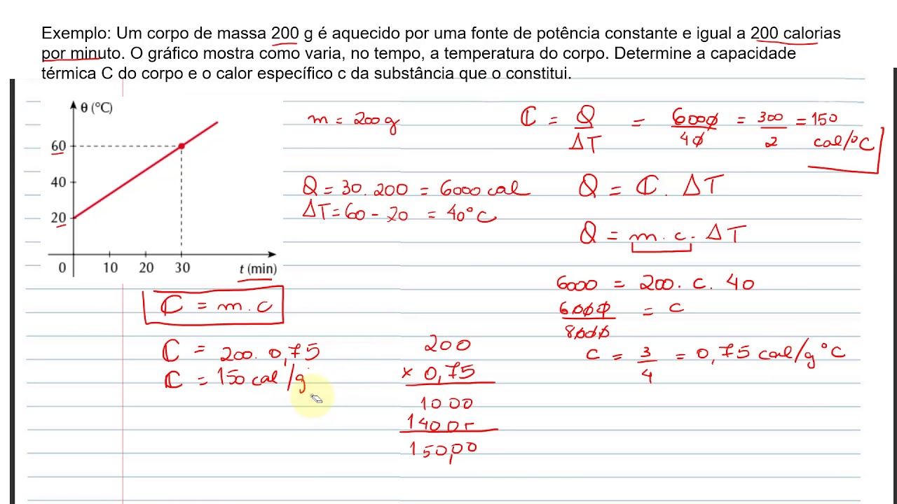 Exercícios sobre Calorimetria (calor específico, capacidade térmica) Cont. Aula 1