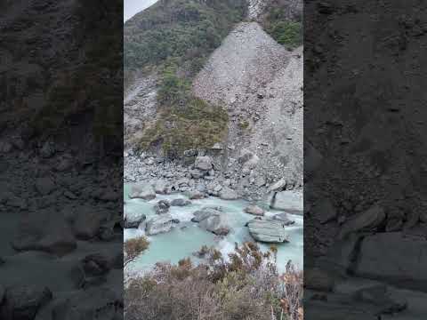 Glacier and avalanche at Hooker Valley, New Zealand #newzealand #travel #nature #river #hiking