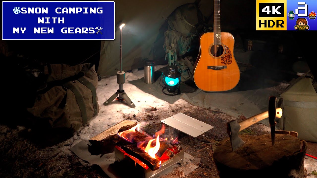 [雪中キャンプ] 装備を一新してセーブポイント的野営。酒とギターと焚き火ブルース。｜4KHDR｜#24